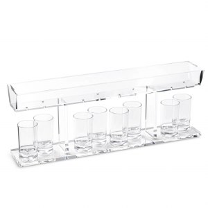 Picture of Lucite Rectangle Kiddush Wine Fountain Large Kiddush Cup with 8 Small Cups Clear 15.5"